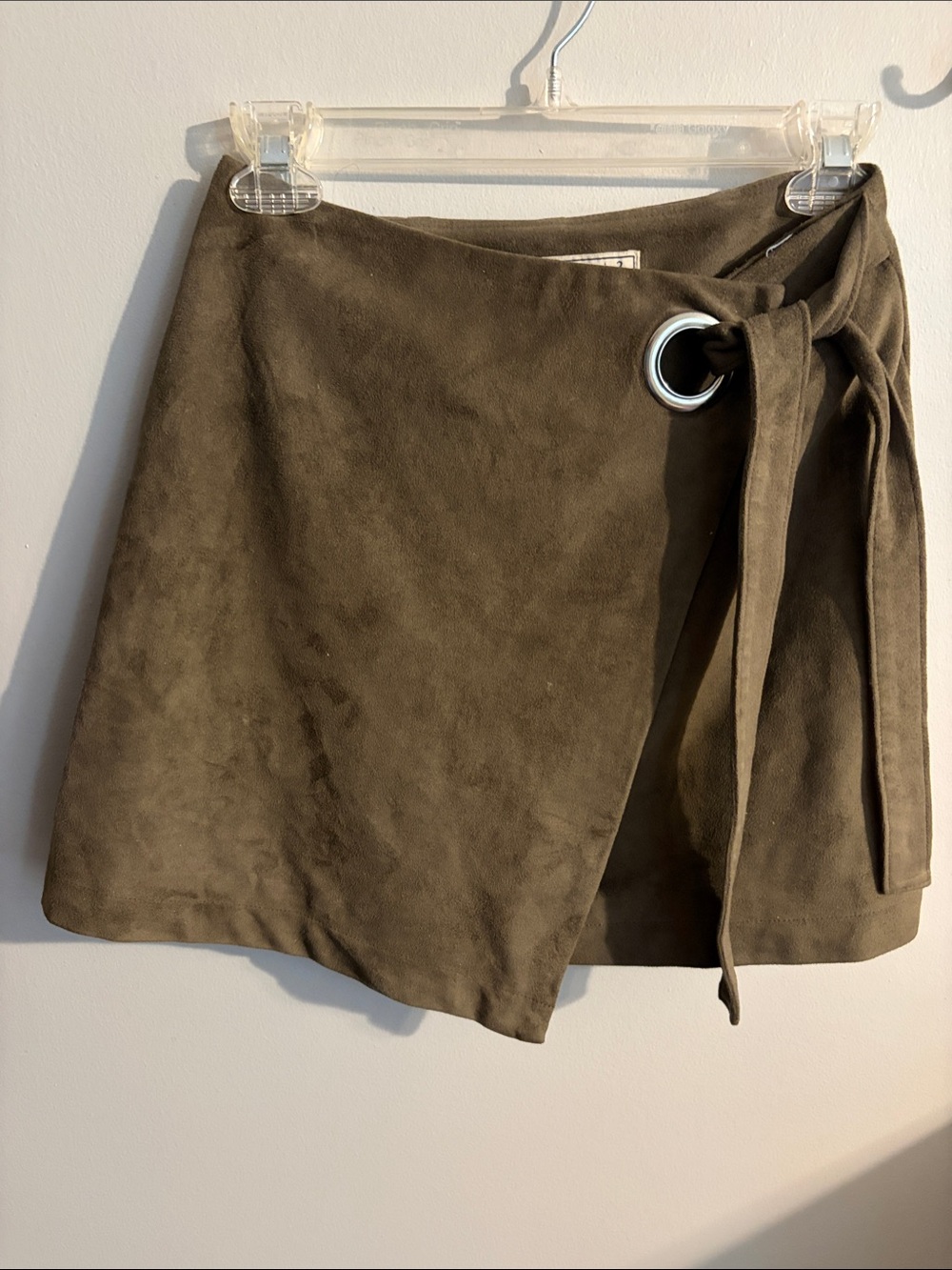 Abercrombie & Fitch Olive Suede Wrap Skirt with Grommet Tie